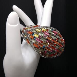 Vintage Multicolored Rhinestone Hinged Clamper Bracelet, 1990s, 7 Inches